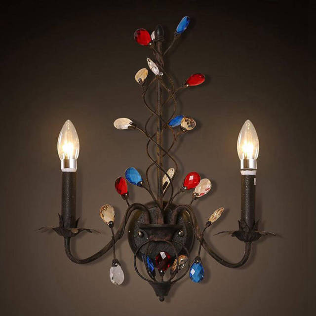 Colorful Crystal Branch Bar Club Wall Lights Tiffany Corridor Wall Sconce Bohemia Retro Bedroom Bedsides Villa Stair Wall Lamp