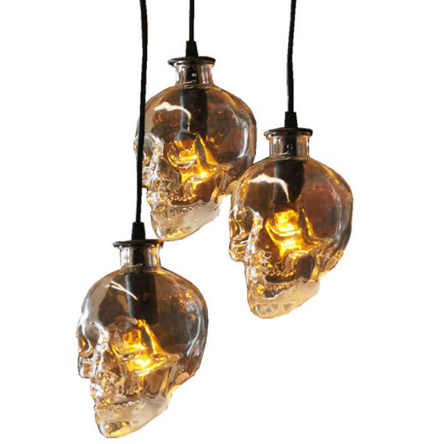 Retro Skull Head Clear Glass Pendant Light Fixture Skull Ghost Glass Bottle creative Bar Counter Restaurant Droplight