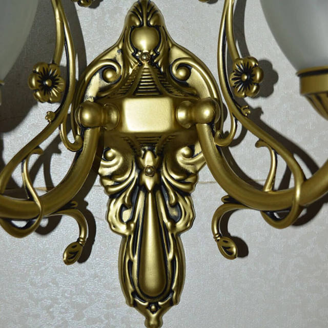 European Glass Shade Bedroom Bedsides Wall Lamp Bronze Arm Hotel Corridor Wall Light Retro Mirror Front Wall Lighting Fixtures