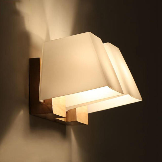 Modern Wooden Glass Trapezoid Cube Bedroom Bedsides Wall Lamp Bathroom Mirror Front Corridor Balcony Hallway Wall Lighting