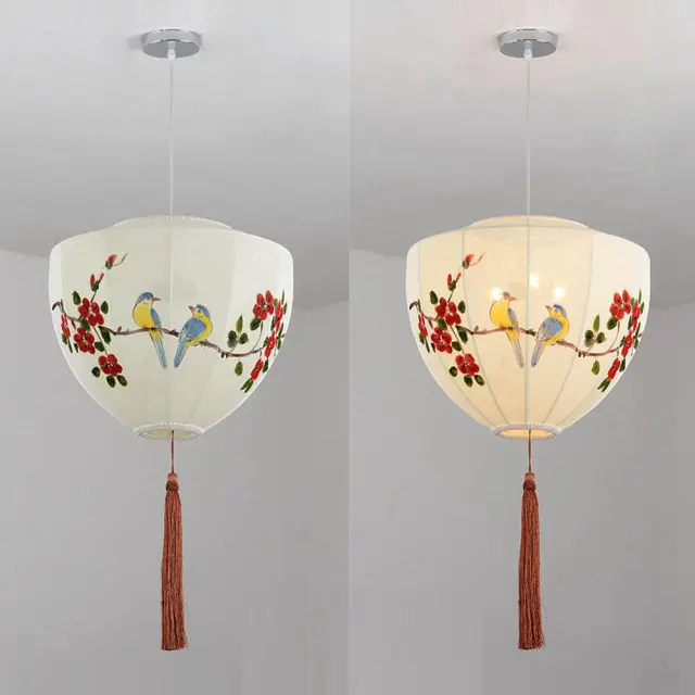 Chinese Hand-Painted Palace Lanterns Restaurant Pendant Light Balcony Corridor Hanging Lamp Pastoral Birds Bedroom Pendant Lamps