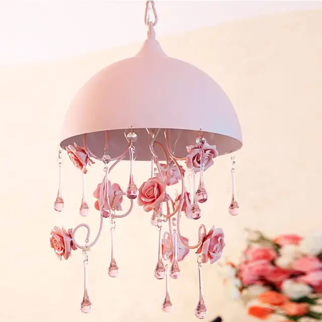 Crystal Pendant Light Creative Pink Flower Pendant Lighting for Princess Room Corridor