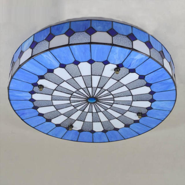 Mediterranean Circular Bedroom Ceiling Light Tiffany Living Room Ceiling Lamp Study Room Restaurant Ceiling Lighting Fixtures