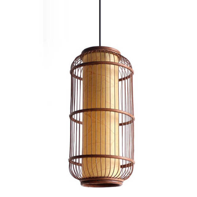 Southeast Asia Cylinder Rattan Bamboo Cage Pendant Lights Stair case pendant Lamp Dining Room Corridor Hallway Hanging Fixtures