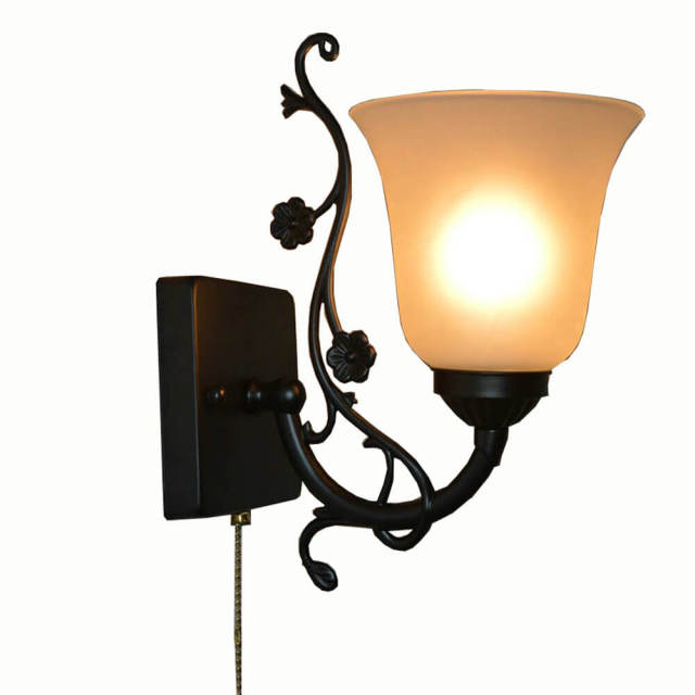 Retro Industrial Black Pained Corridor Wall Lamp Glass Lampshade Bedsides Wall Sconces Wash Room Stair Case Wall Lighting lamp