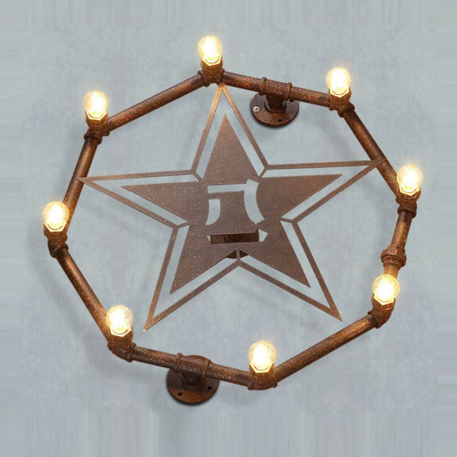 Octangle Metal Tube 3D Star Bar Counter Wall Light Rust Metal Pentacle American Country Rustic Balcony Industrial Wall Lamp