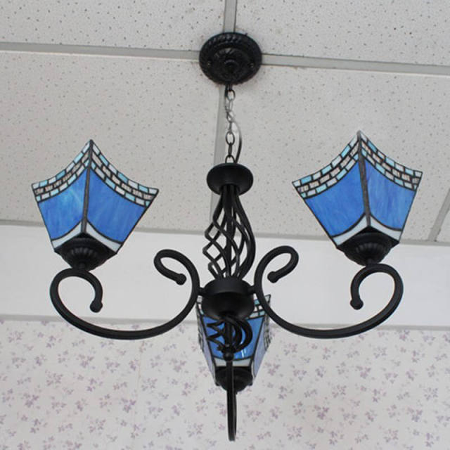 Mediterranean Blue Tiffany Restaurant Chandelier Lamp Vintage Living Room Hanging Light Lamp Bedroom Drop Lighting Lamp