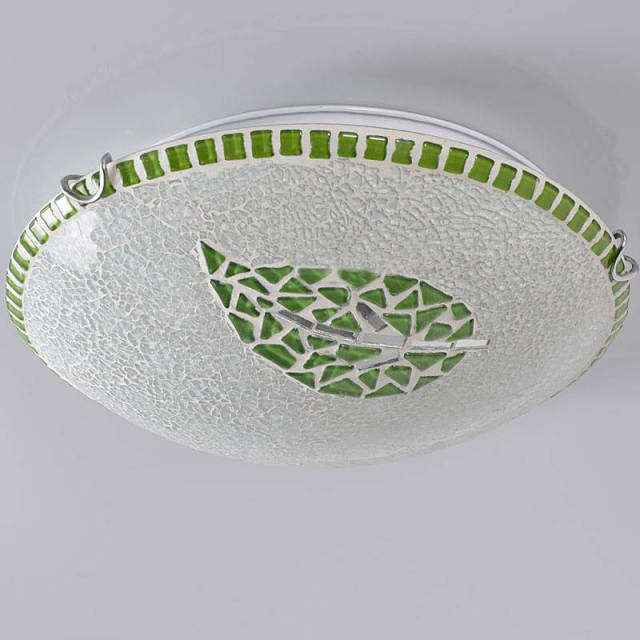 Mosaic Green Leaf LED Bedroom Ceiling Lamp Pastoral Dining Room Corridor Ceiling Fixtures Kitchen Hallway Washroom Ceiling Light