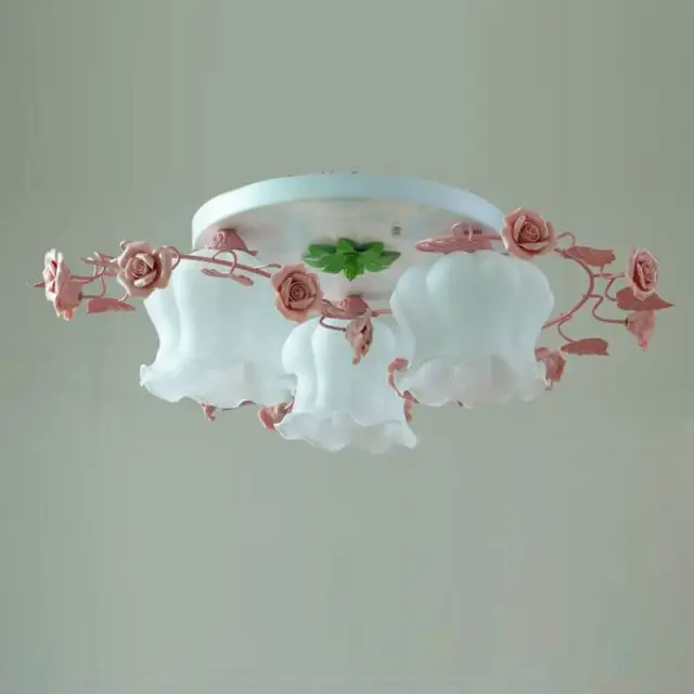 OOVOV Flowers Princess Room Ceiling Light Pastoral Iron Girls Room Ceiling Lamp Bedroom Study Room Ceiling Lights Fixtures