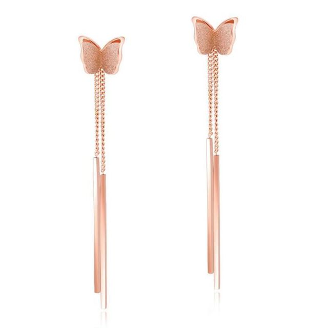Fashion Butterfly Tassel Ear Pendant Rose Gold Titanium Steel Ear Clip Fashion Butterfly Ear Stud Earrings