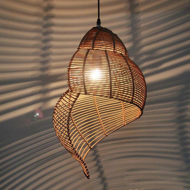 Pastoral Rattan Snail Childrens Room Pendant Lamps Creative Dining Room Pendant Light Bar Cafe Shops Pendent Lights