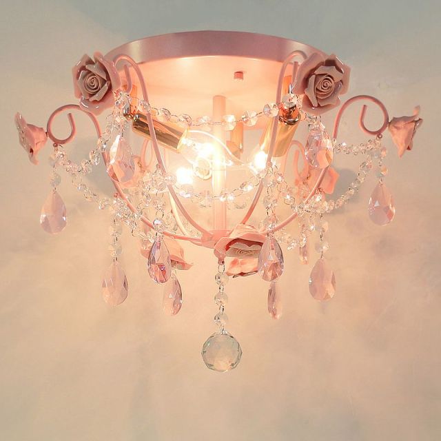 OOVOV Romantic Pink Crystal Girls Room Ceiling Light Fixtures Princess Room Ceiling Lamps Bedroom Ceiling Lights