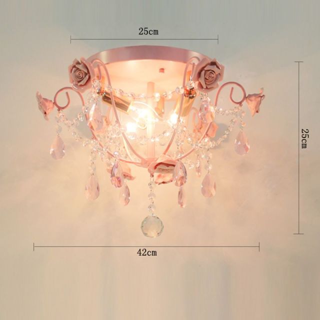 OOVOV Romantic Pink Crystal Girls Room Ceiling Light Fixtures Princess Room Ceiling Lamps Bedroom Ceiling Lights