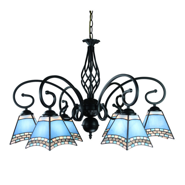 Mediterranean Blue Tiffany Restaurant Chandelier Lamp Vintage Living Room Hanging Light Lamp Bedroom Drop Lighting Lamp