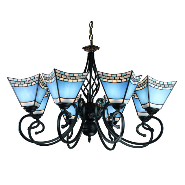 Mediterranean Blue Tiffany Restaurant Chandelier Lamp Vintage Living Room Hanging Light Lamp Bedroom Drop Lighting Lamp