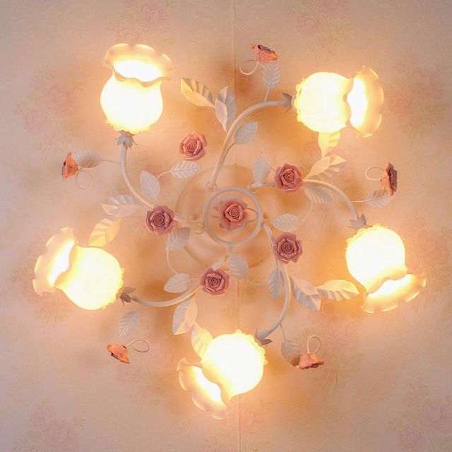 Pastoral Flowers Butterfly Bedroom Ceiling Fixtures Romantic Princess Room Ceiling Lamp Restaurant Ceiling Lights