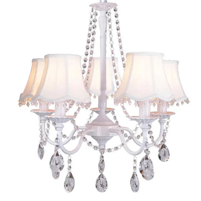 OOVOV Crystal Princess Room Chandelier Lights Lamp Kids Study Room Fabric Shade Chandelier Lamp Living Room Hanging Lamps