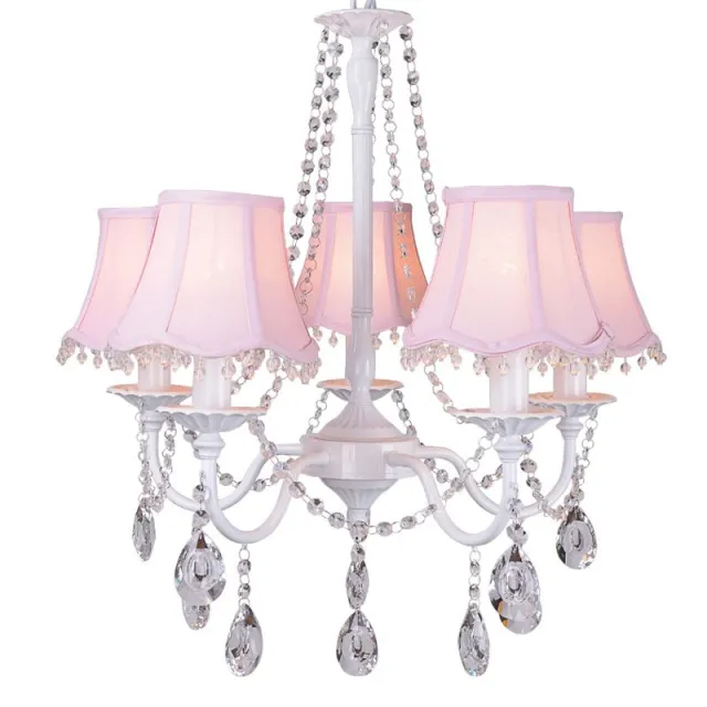 OOVOV Crystal Princess Room Chandelier Lights Lamp Kids Study Room Fabric Shade Chandelier Lamp Living Room Hanging Lamps