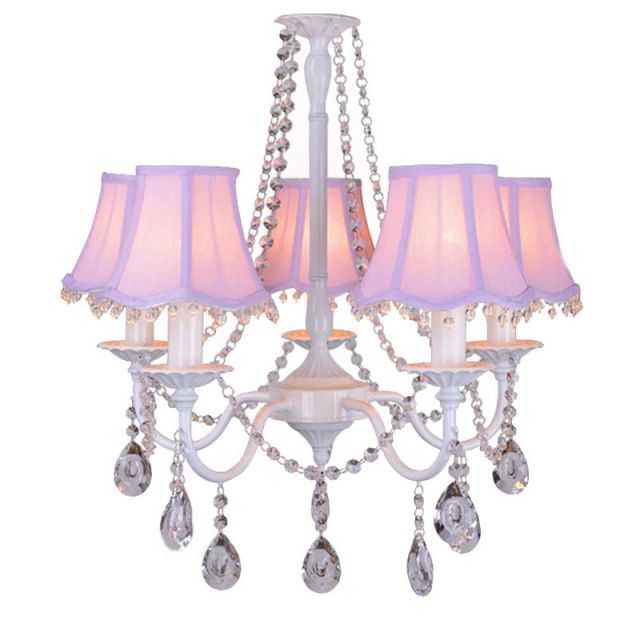 OOVOV Crystal Princess Room Chandelier Lights Lamp Kids Study Room Fabric Shade Chandelier Lamp Living Room Hanging Lamps