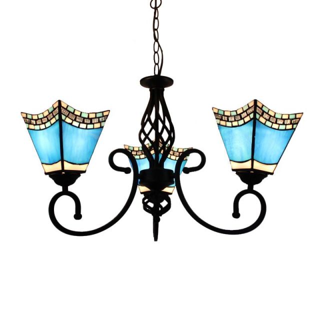 Mediterranean Blue Tiffany Restaurant Chandelier Lamp Vintage Living Room Hanging Light Lamp Bedroom Drop Lighting Lamp