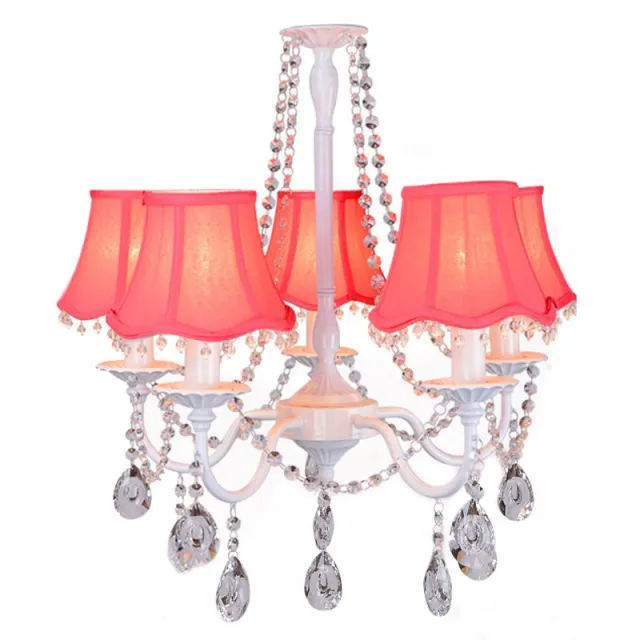 OOVOV Crystal Princess Room Chandelier Lights Lamp Kids Study Room Fabric Shade Chandelier Lamp Living Room Hanging Lamps