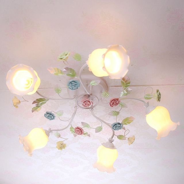 Pastoral Flowers Butterfly Bedroom Ceiling Fixtures Romantic Princess Room Ceiling Lamp Restaurant Ceiling Lights