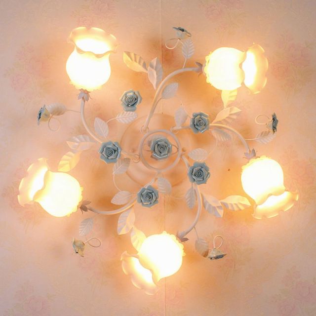 Pastoral Flowers Butterfly Bedroom Ceiling Fixtures Romantic Princess Room Ceiling Lamp Restaurant Ceiling Lights