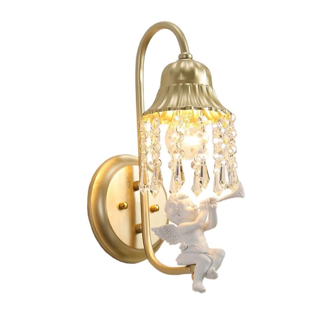 OOVOV Gold Iron Crystal Angel Wall Lamp Living Room Bedroom Bedsides Balcony Hallway Wall Lights