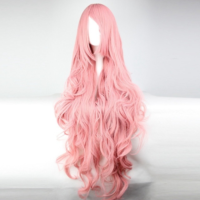 Vocaloid Luka Cosplay Wig 35.4 inch Pink Beautiful Long Curly Wig Anime Cosplay Wigs