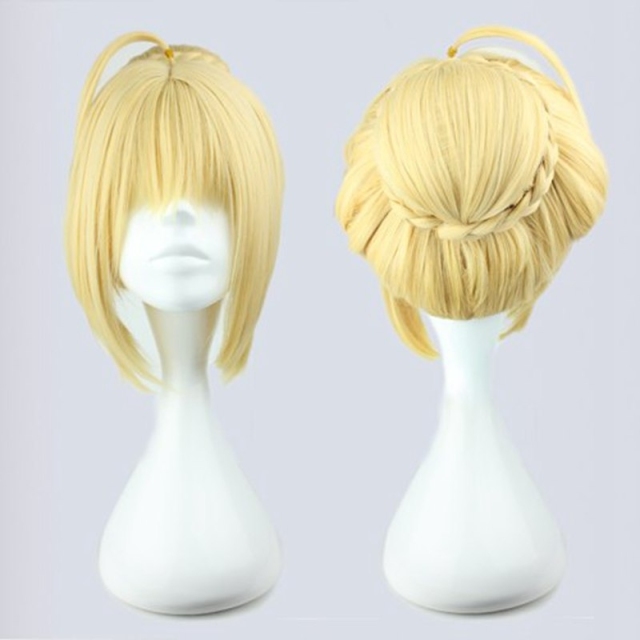 Golden Women Cosplay Wigs Cute Gold Flaxen Hair Anime Wig Fate zero Saber Cosplay Wigs