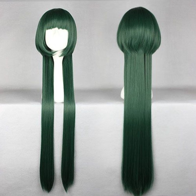 Women Cosplay Green Long Straight Wigs 39.4 Inch Women Wig Family Teacher HITMAN REBORN! Uni Cosplay Wigs