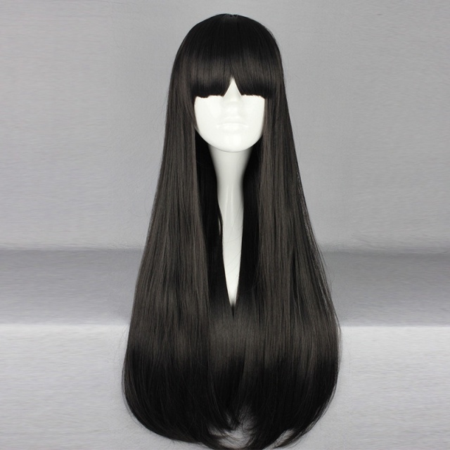 Cute Lolita Black Long Straight Wig Anime Cosplay Wigs Cardinal Sakura Tomoyo Cosplay Wig