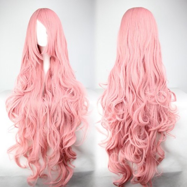 Vocaloid Luka Cosplay Wig 35.4 inch Pink Beautiful Long Curly Wig Anime Cosplay Wigs