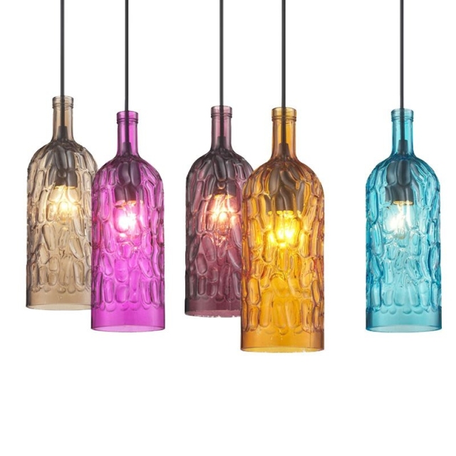 OOVOV Colored Watermark Bottle Dining Room Pendant Lamps Creative Bar Cafe Stairs Hallway Balcony Pendant Lights Chandelier