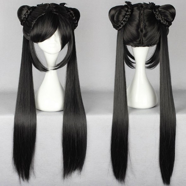 Long Straight Wigs 31.49 inch Cute Black Anime Cosplay Wigs Chinese Style