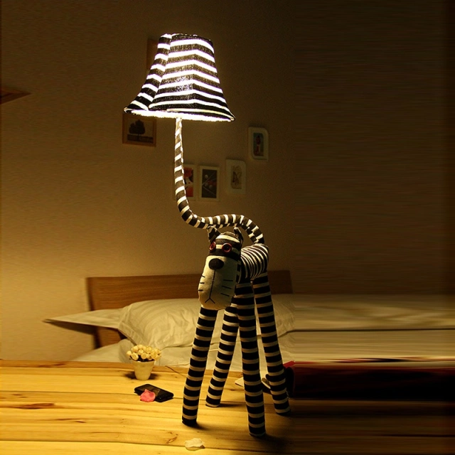 OOVOV Cute Stripe Cat Childrens Room Floor Lamp Cartoon Fabric Kids Bedroom Floor Lamps Baby Room Floor Light