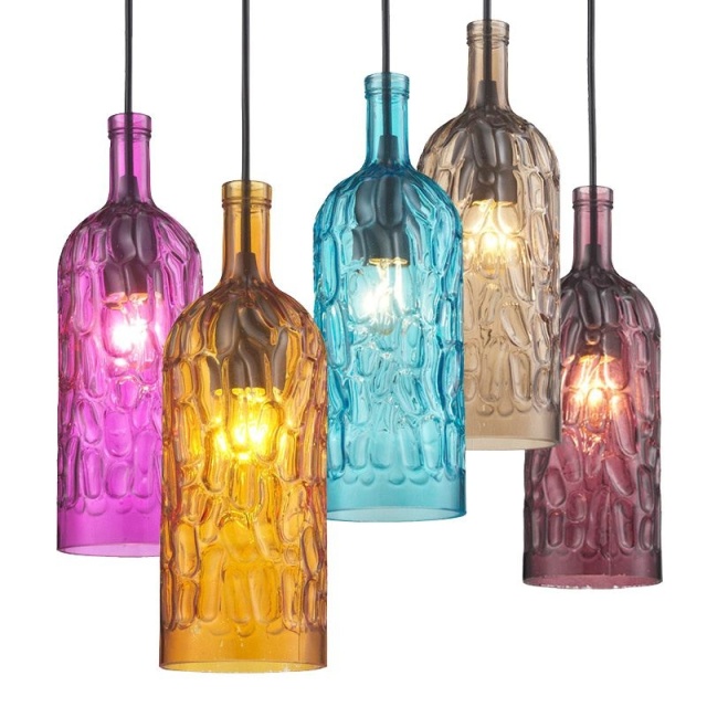 OOVOV Colored Watermark Bottle Dining Room Pendant Lamps Creative Bar Cafe Stairs Hallway Balcony Pendant Lights Chandelier