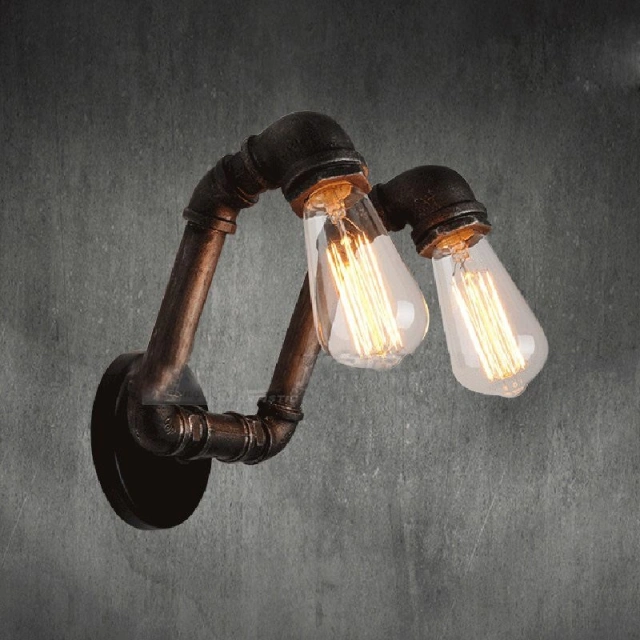 Creative 2 Lights Pipe Wall Sconces Loft Nostalgic Iron Dining Room Wall Lamp Cafe Bar Wall Sconces