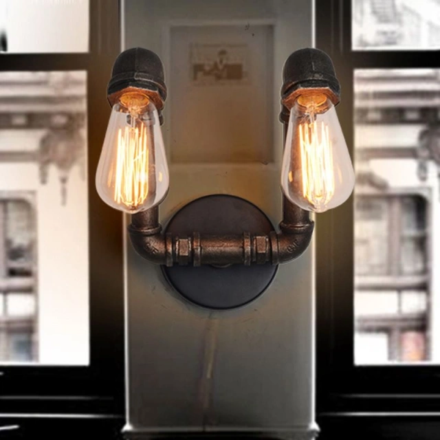 Creative 2 Lights Pipe Wall Sconces Loft Nostalgic Iron Dining Room Wall Lamp Cafe Bar Wall Sconces