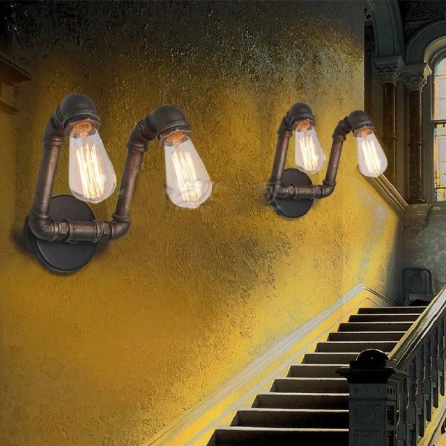 Creative 2 Lights Pipe Wall Sconces Loft Nostalgic Iron Dining Room Wall Lamp Cafe Bar Wall Sconces