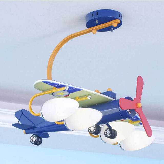 OOVOV Airplane Childrens Bedroom Ceiling Lamps Creative Cartoon Kids Study Room Ceiling Lights Metal Fighter Lamp Fixtures