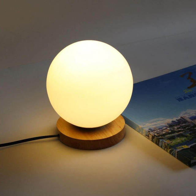 OOVOV Simple Glass Ball Bedsides Nightlight Creative Bedroom Kid Room Baby Room Wood Mini Desk Lamp H18cm E27