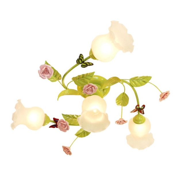 OOVOV Princess Room Cute Flowers Ceiling Lamp Romantic Rural Bedroom Ceiling Lights Dining Room Ceiling Fixtures