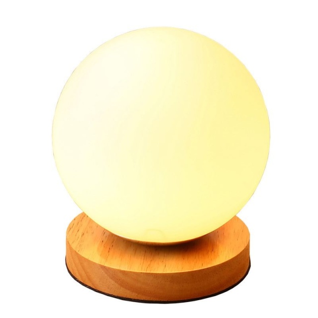 OOVOV Simple Glass Ball Bedsides Nightlight Creative Bedroom Kid Room Baby Room Wood Mini Desk Lamp H18cm E27