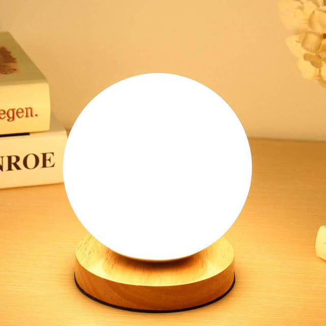 OOVOV Simple Glass Ball Bedsides Nightlight Creative Bedroom Kid Room Baby Room Wood Mini Desk Lamp H18cm E27