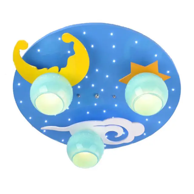 OOVOV Cartoon Blue Star Moon Childrens Bedroom Ceiling Fixtures Safety Baby Room Ceiling Lamp Boy Girl Room Ceiling Light