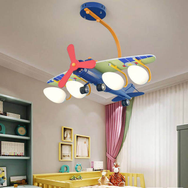 OOVOV Airplane Childrens Bedroom Ceiling Lamps Creative Cartoon Kids Study Room Ceiling Lights Metal Fighter Lamp Fixtures