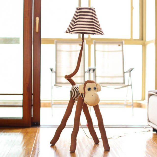 Monkey Floor Lamp Cute Cartoon Kids Floor Lamps with Fabric Lampshade