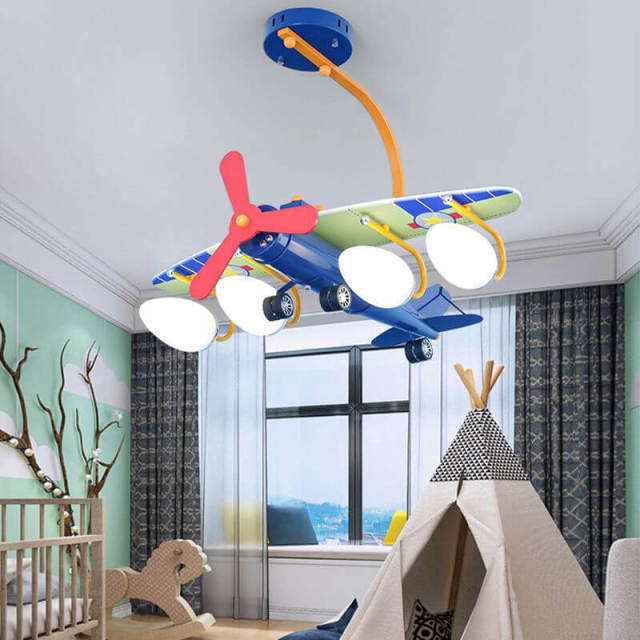 OOVOV Airplane Childrens Bedroom Ceiling Lamps Creative Cartoon Kids Study Room Ceiling Lights Metal Fighter Lamp Fixtures