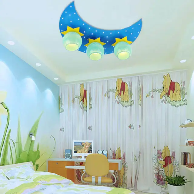 OOVOV Cartoon Moon Stars Childrens Bedroom Ceiling Lamp Cute Baby Room LED Ceiling Lamps Boy Girl Room Ceiling Light
